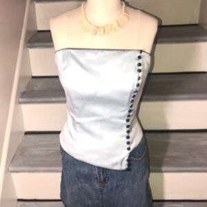 Raylia Design Corset Style Pale Blue and Black blouse 12